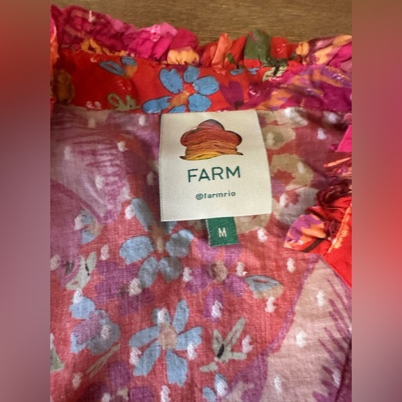 Farm Rio Red Spring Bananas Blouse Medium 100% Cotton - Picture 7 of 12